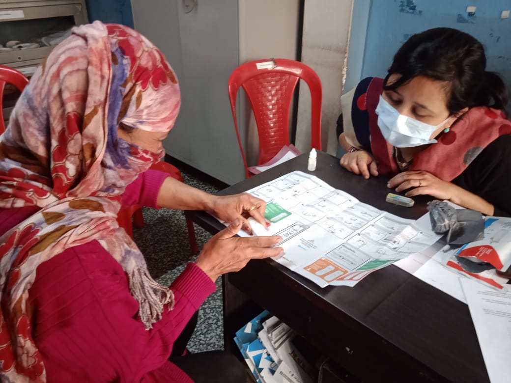 Client taking a HIV self-test